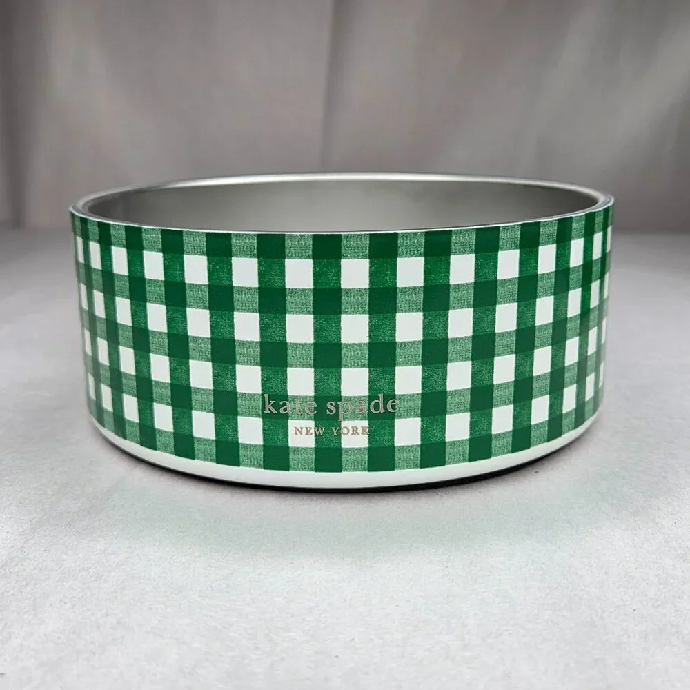 NWT Kate Spade Green Gingham Dog Cat Pet Food Bowls 16 oz Pair